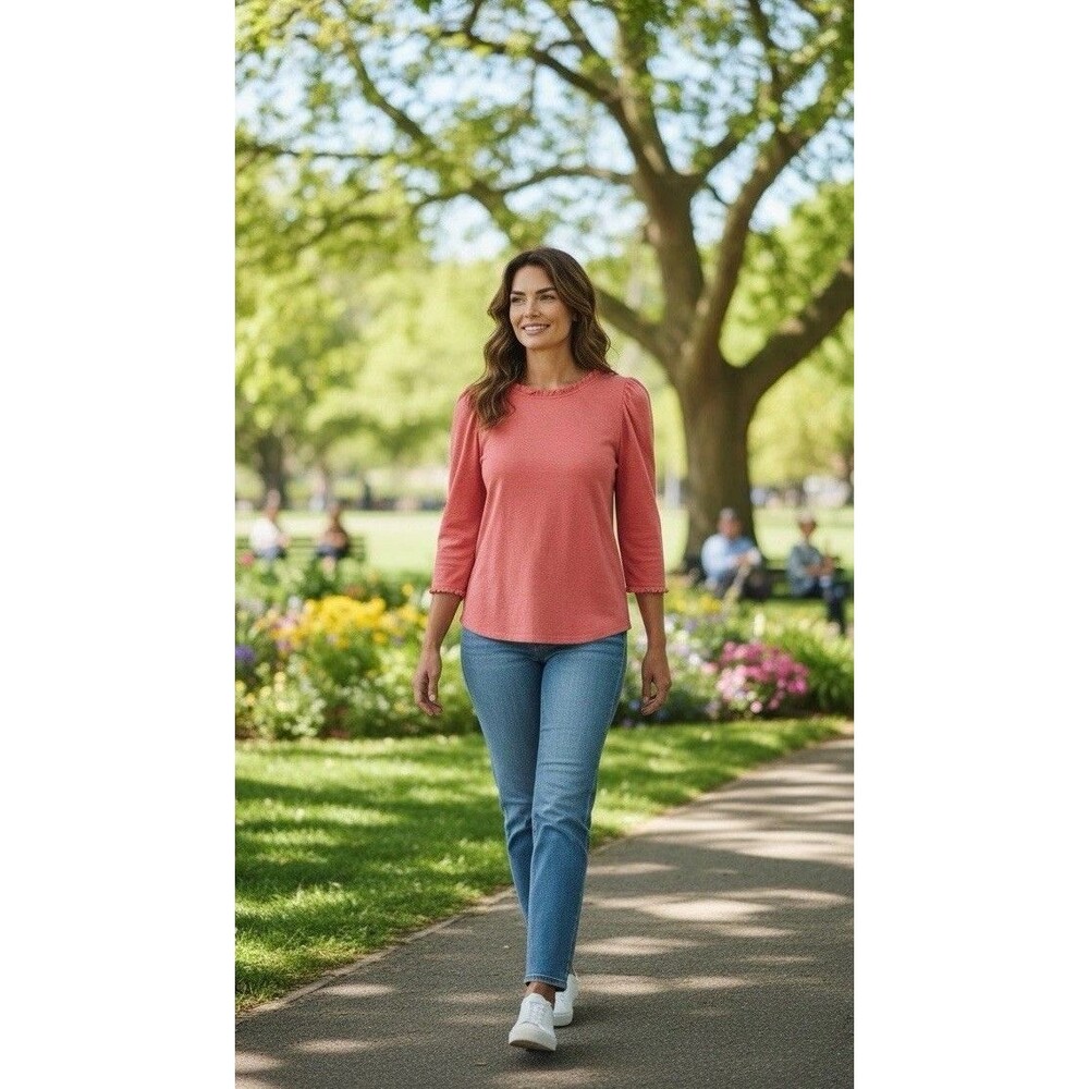 Sundry Long Sleeve Tee Sz 2 Or M Pima Cotton USA Ruffle Neck Puff Sleeve